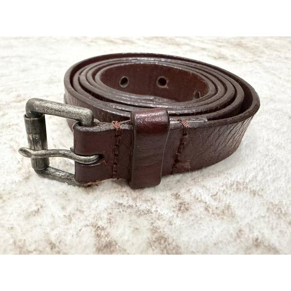 Vintage Fossil Dark Brown Leather Grommet Belt Medium M Distressed Silver Roller